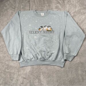 VTG Harlequin Silent Night Sweater Mens L Birds Pullover Nature Blue Made in USA